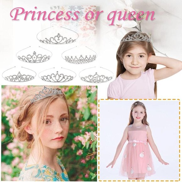 6 Pack Crystal Tiara Crown,Rhinestone Princess Crown,Silver Crystal Tiara for Gi - Picture 4 of 7